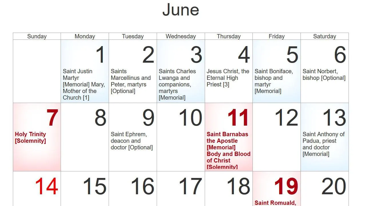 Church Calendar 2024