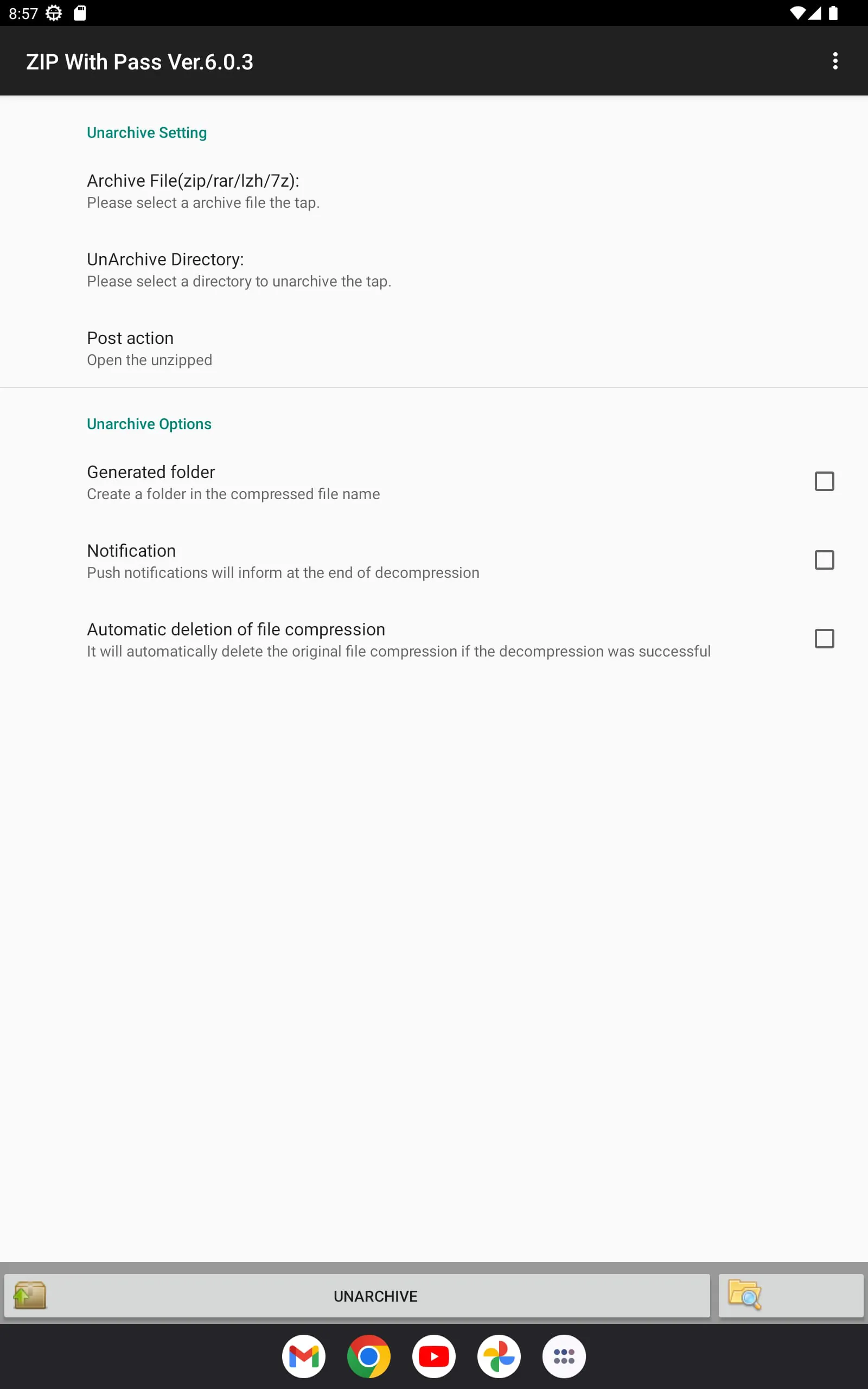 UNZIP TOOL(ZIP/LHA/RAR/7z）