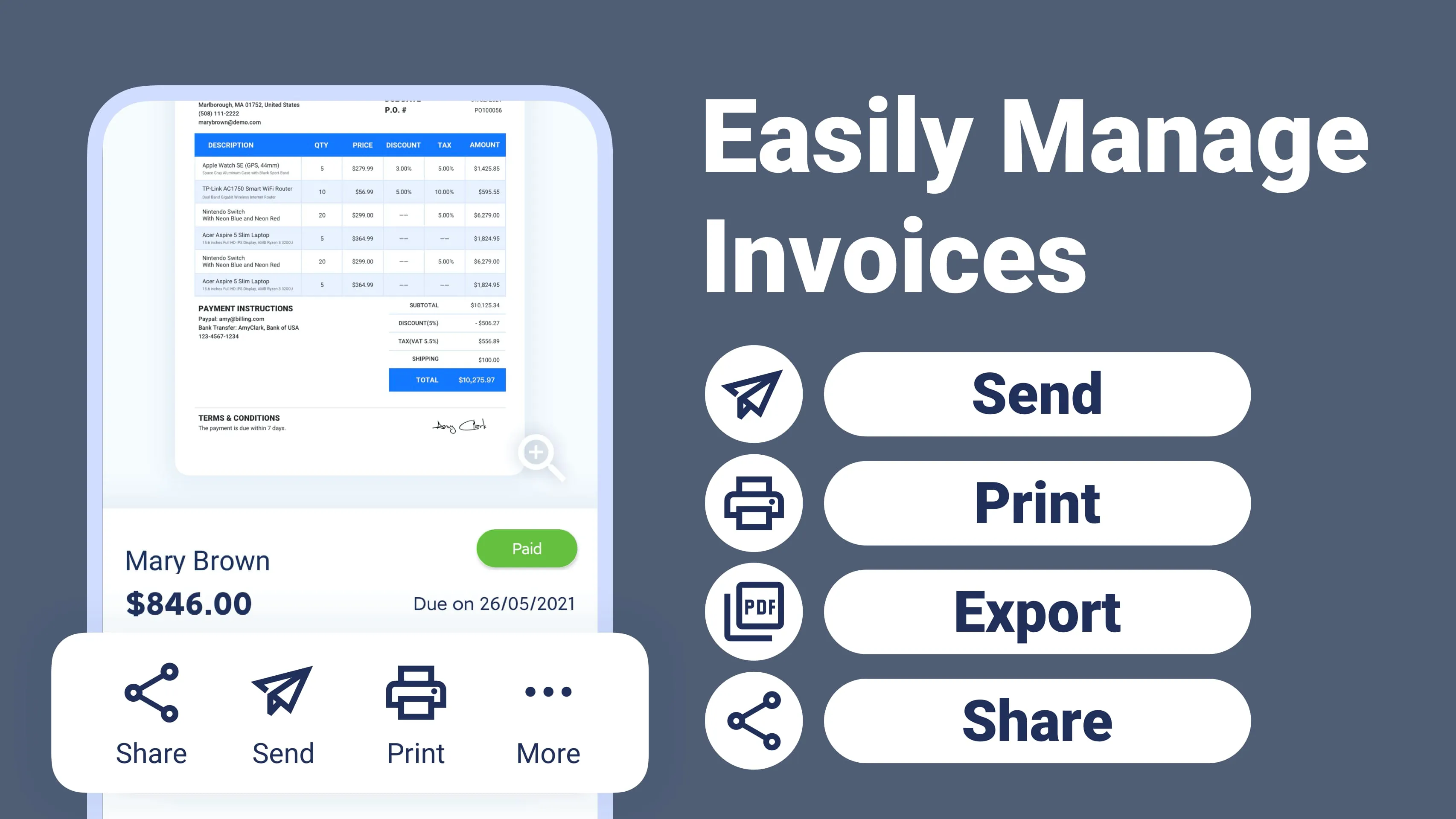 Invoice Maker, Invoices Manage