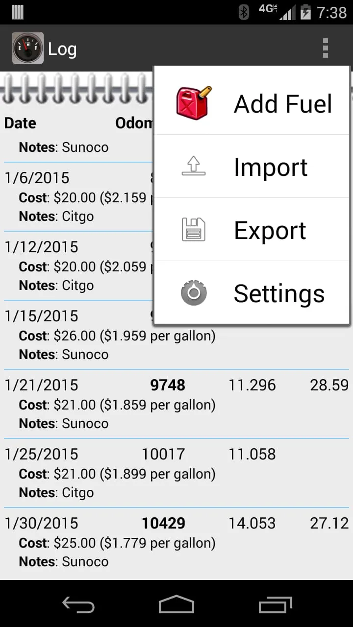 FillUp - Gas Mileage Log