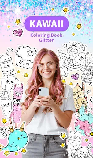 Kawaii Coloring Book Glitter