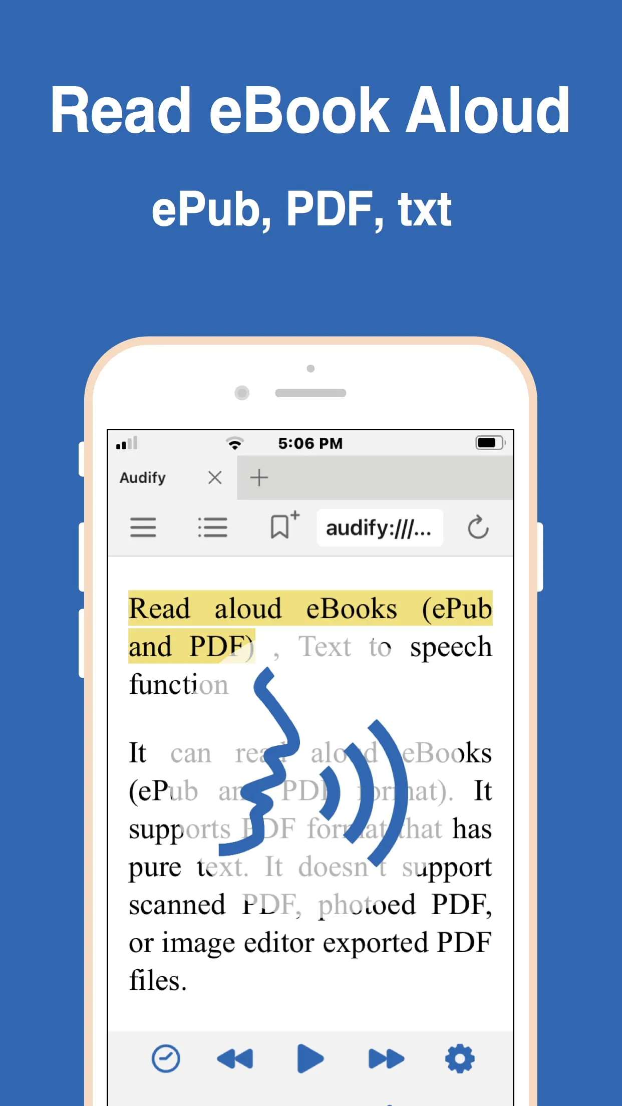 Audify read aloud web browser