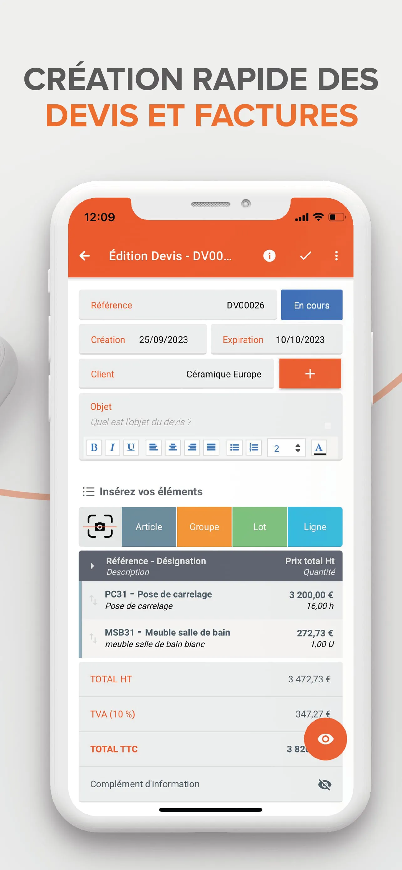 Artinove, Devis Facture facile