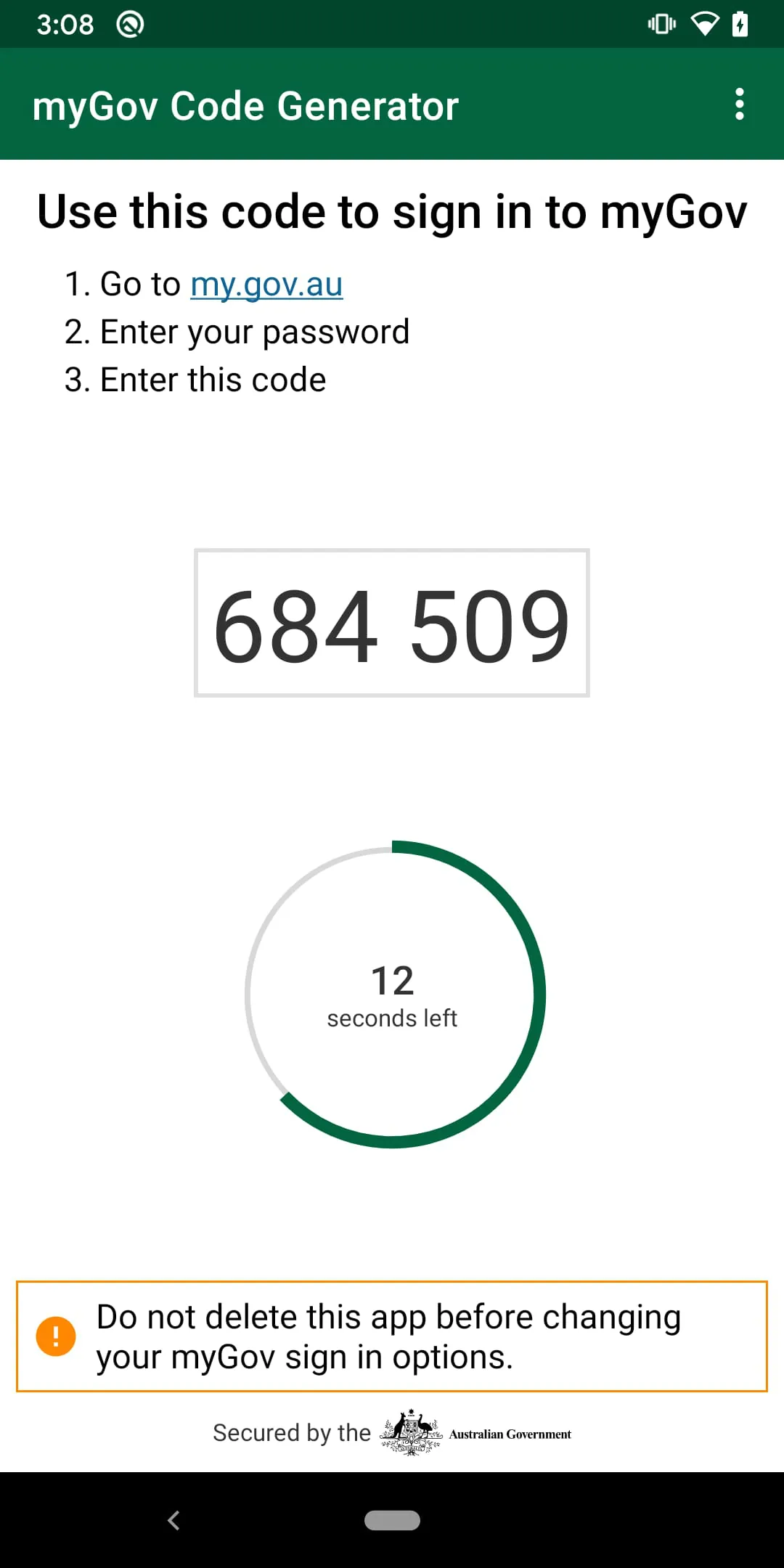 myGov Code Generator