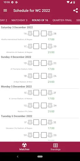 Schedule for World Cup 2022