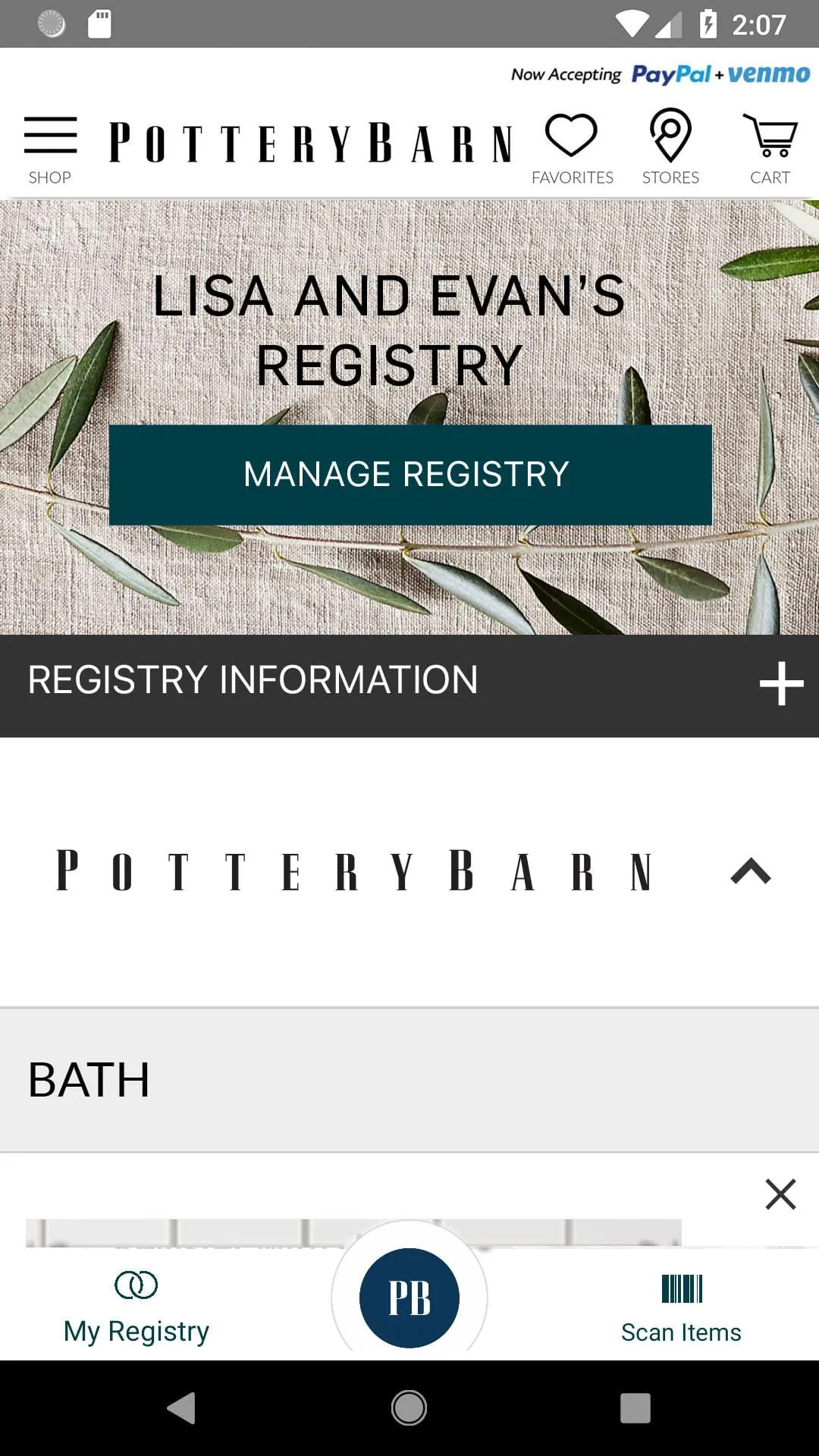 Pottery Barn Wedding Registry
