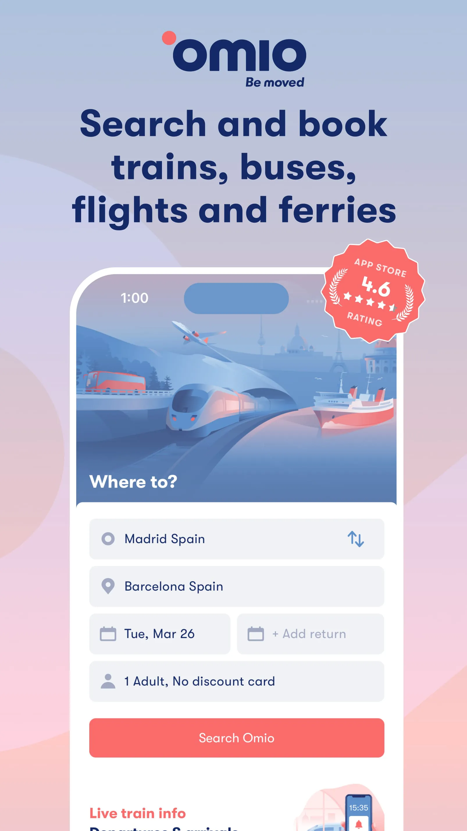 Omio: Train and bus travel app
