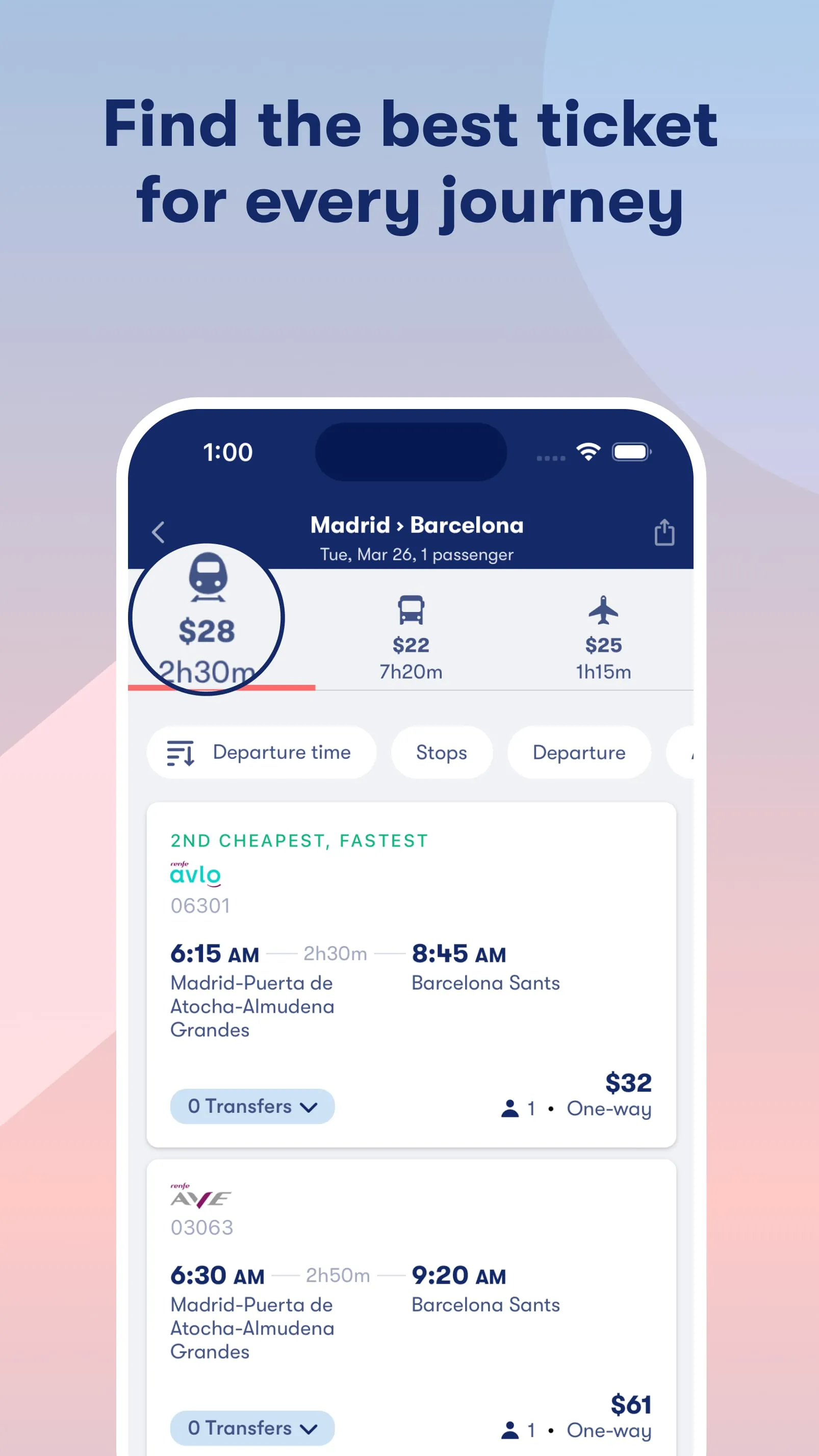 Omio: Train and bus travel app