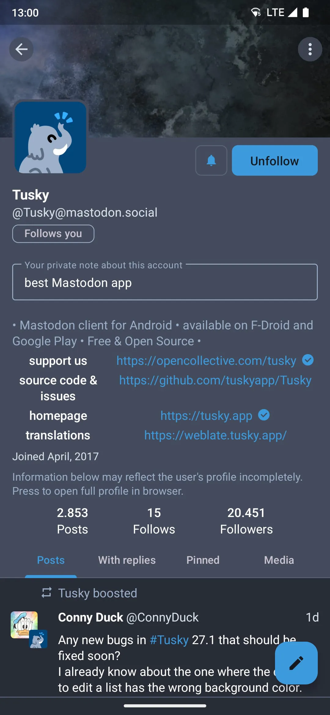 Tusky for Mastodon