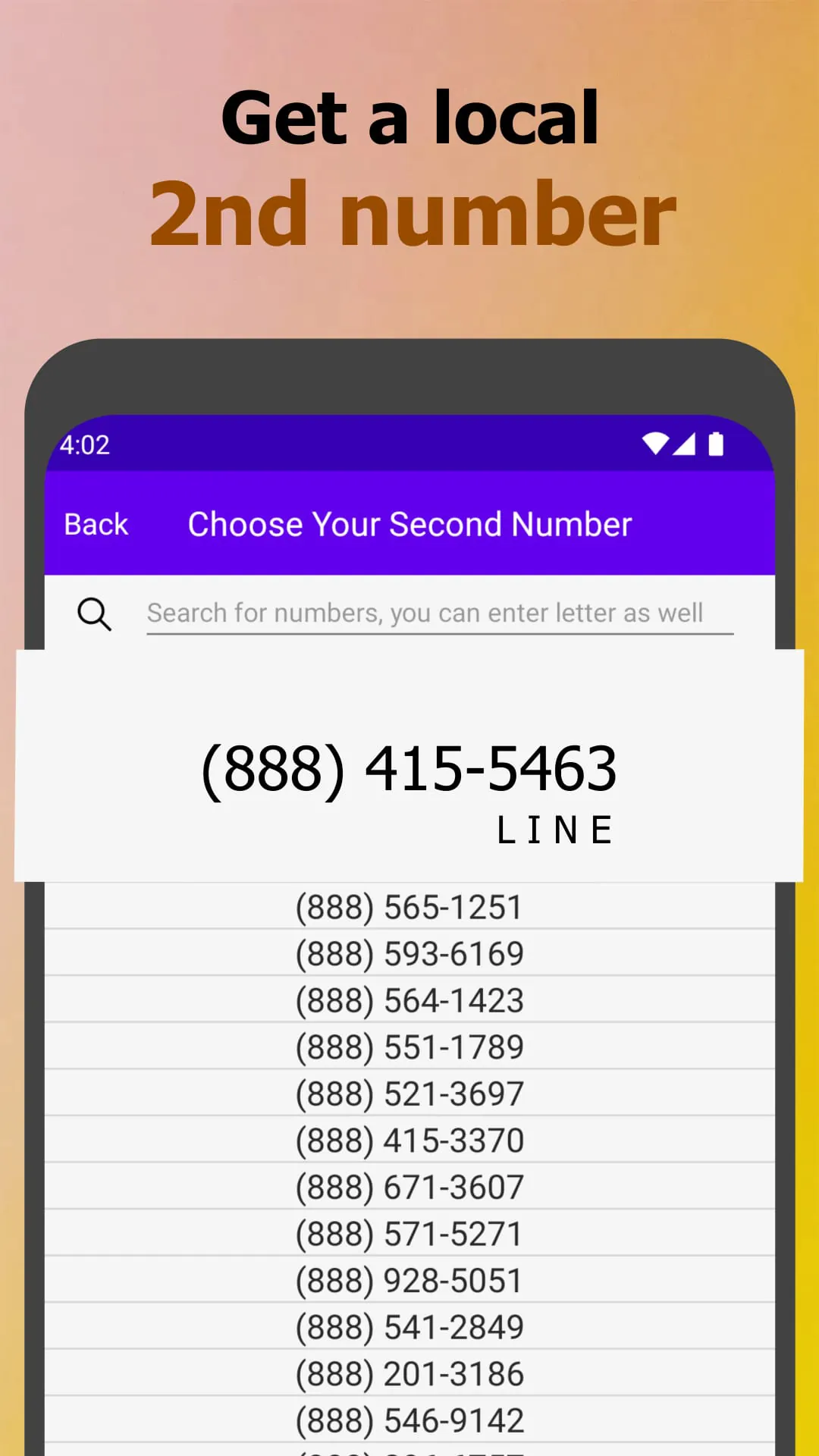 My 2nd Line Text Call Number