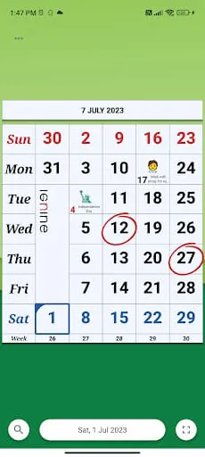 Monthly Calendar & Holidays