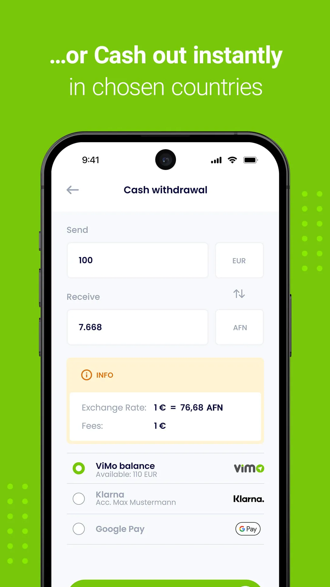 ViMo – Cash out instantly